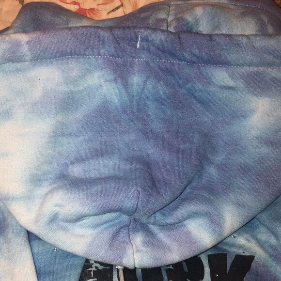 M Custom Tie Dye Blue White Cloud Pullover Sweatshirt Hoodie - Picture 7 of 13